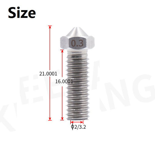 Picture of 0.2/0.3/0.4/0.5/0.6/0.8/1.0/1.2mm Stainless Steel Lengthen Volcano Nozzle for 1.75mm Filament