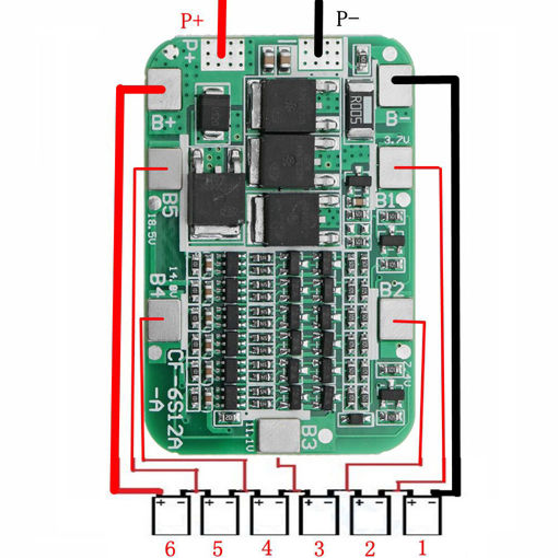 Immagine di DC 24V 15A 6S PCB BMS Protection Board For Solar 18650 Li-ion Lithium Battery Module With Cell