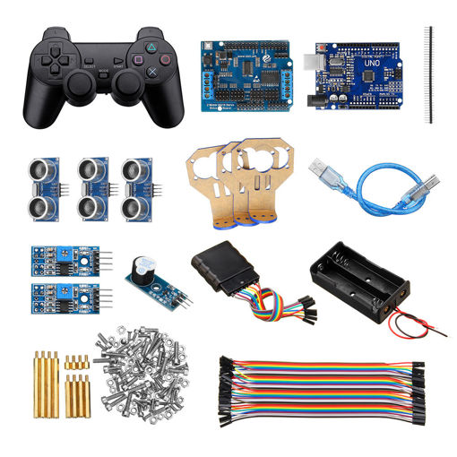 Picture of Handle Control Automatic Tracking 3 Channel Ultrasonic Obstacle Avoidance Kit UNO R3 Motor Driver Board Smart Robot Tank Car Chassis Control Kit