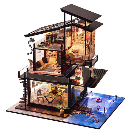 Immagine di T-Yu Dollhouse DIY Valencia Coastal Villa Doll House Miniature Furniture Kit Collection Gift