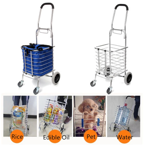 Immagine di Folding Portable Shopping Basket Cart Trolley Trailer Four Wheels Aluminum Alloy Storage Baskets