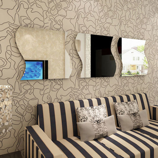 Immagine di Honana DX-Y1 6Pcs Cute Silver DIY Waves Mirror Wall Stickers Home Wall Bedroom Office Decor
