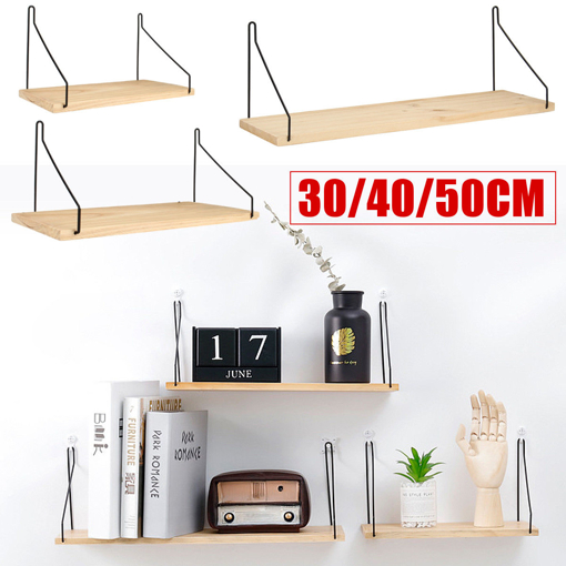 Picture of Wall Shelf Wood Iron Hanging Holder Storage Wall Mount Rack Home Display Decorations