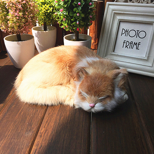 Picture of Realistic Sleeping Cat Lifelike Plush Fake Kitten Fur Furry Animal Figurine Toys Home Decorations