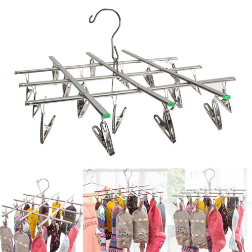 Immagine di Stainless Steel Socks Clothes Pegs Hanging Pins Clips Laundry Windproof Clamp Cloth Hanger