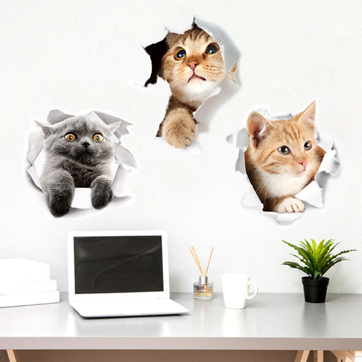 Picture of Miico Creative 3D Cute Cat Broken Wall PVC Removable Home Room Decorative Car Mirror Decor Sticker