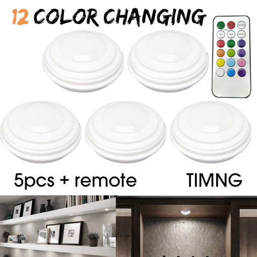 Picture of 5Pcs LED Wireless Remote Control Night Light 12 Colors Wardrobe Lamp Cabinet Light