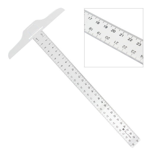 Immagine di 30cm Plastic Clear Head T-Square Graduated Measurement Ruler Home Garden Tool