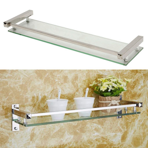 Picture of 40/50/60CM Modern Bathroom Glass Shower Caddy Storage Shelf Wall Mounted Brass Base & Glass Tier