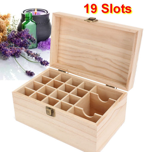 Immagine di 19 Slots Essential Oil Storage Display Box Wooden Case Aromatherapy Container Organizer