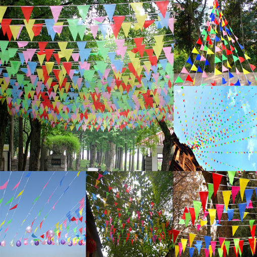 Immagine di 125ft Multicolors Triangle Pennant Flag Party Wedding Birthday Banner Bunting Decorations