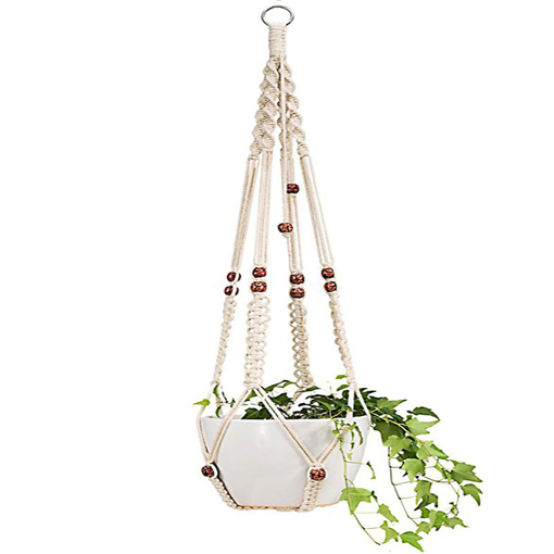 Immagine di Macrame Flower Pot Planter Holder Basket Hanging Rope with Beads for Home Indoor Outdoor Decorations